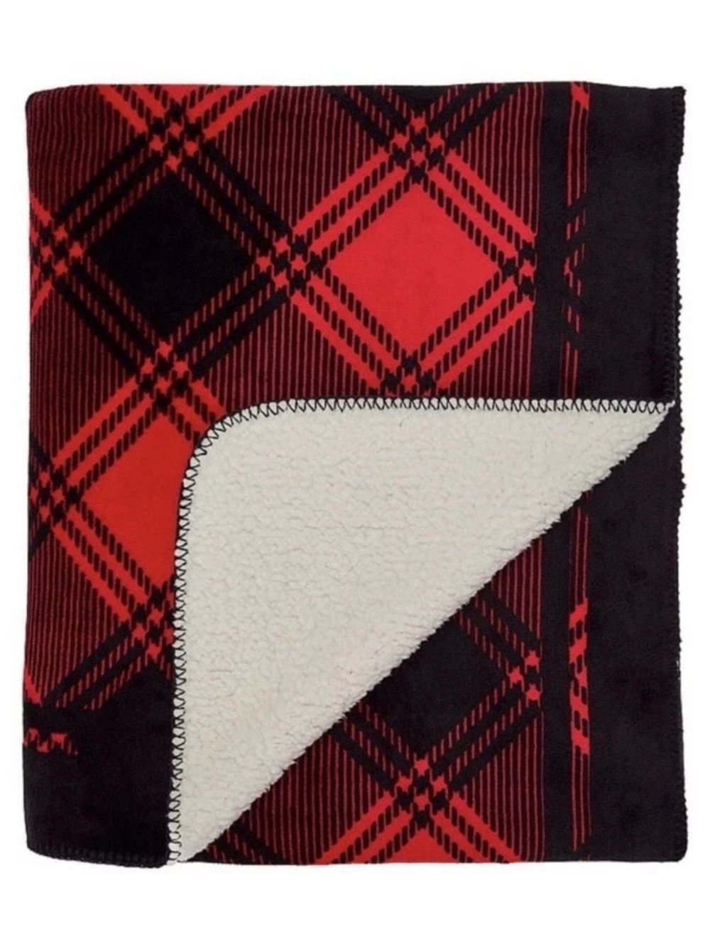 Victoria Secret Throw Blanket Plaid Red and Black Sherpa On back 50”x60” New